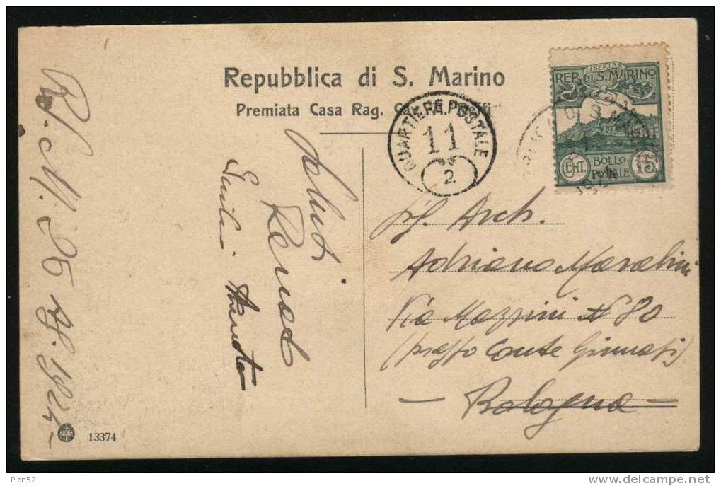 5162-CARTOLINA ILLUSTRATA-C.15 REPUBBLICA DI S.MARINO-1924 - Storia Postale