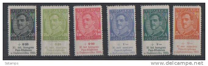 1933YU-MH-249-54  JUGOSLAVIA JUGOSLAWIEN  PEN CLUB SCRITORI  NEVER HINGED - Neufs