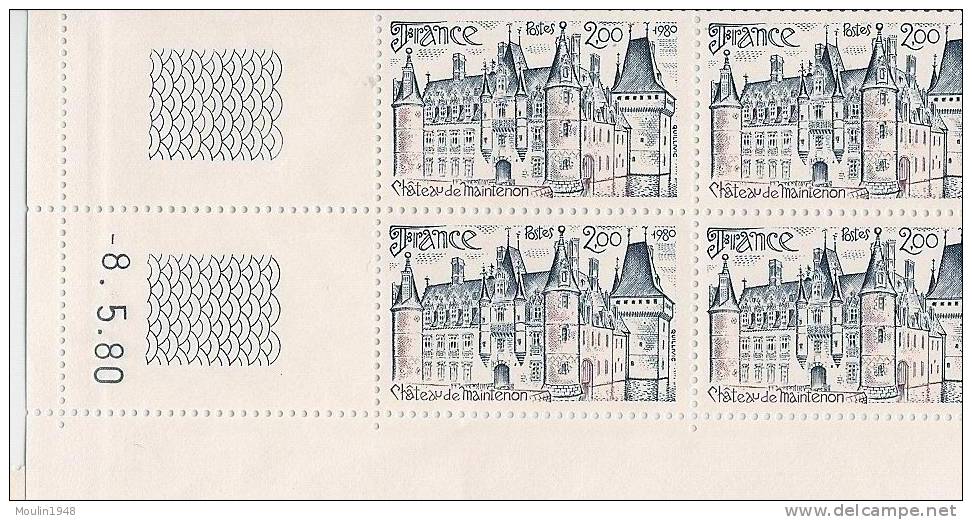 Bloc De 4  YT 2082 Château De Maintenon Coin Daté  Du 8-5-80 - 1980-1989