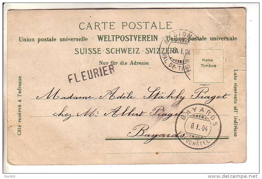 GOOD OLD SWITZERLAND POSTCARD - Fleurier - Place Du Marche Avec Hotel Dela Poste - Posted 1904 - Fleurier
