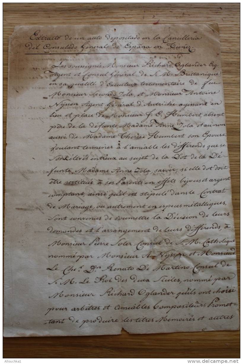 30-12-1849- MANUSCRIT. RESTITUTION- / DOT - ARRANGEMENT EXTRACTO CONSULADO ESPANA EN TUNER COMPROMIS CACHET A SEC - Documentos Históricos