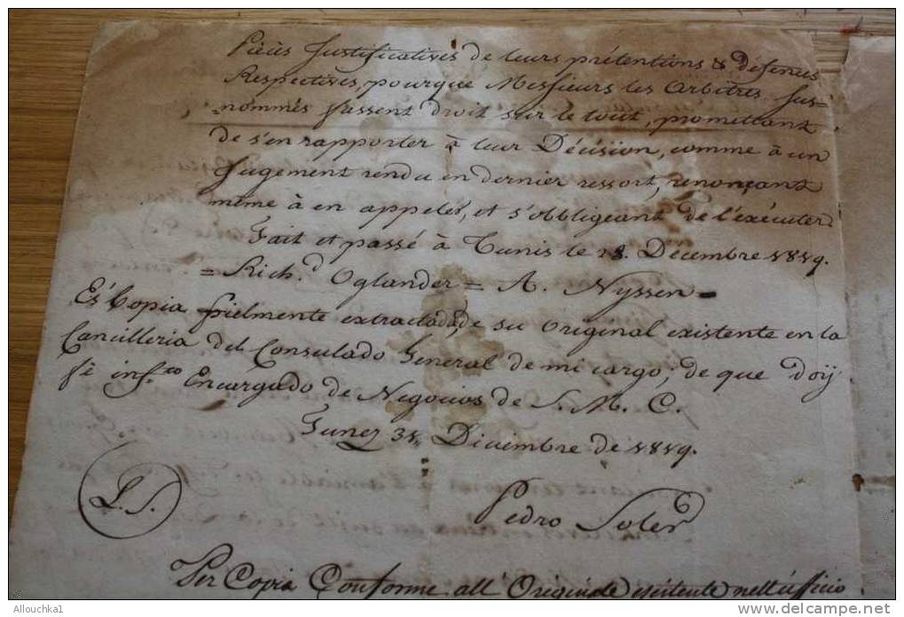 30-12-1849- MANUSCRIT. RESTITUTION- / DOT - ARRANGEMENT EXTRACTO CONSULADO ESPANA EN TUNER COMPROMIS CACHET A SEC - Documentos Históricos