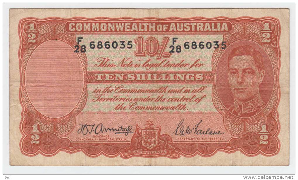 AUSTRALIA 10 SHILLINGS 1942 P 25b  25 B - WWII Issues