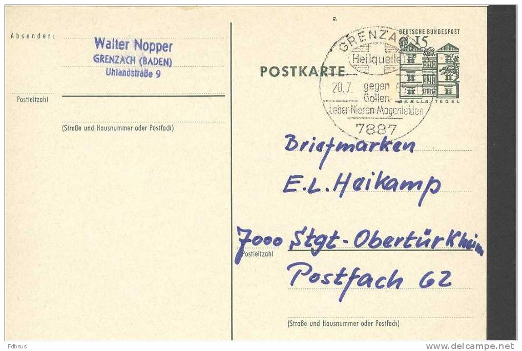 1965 POSTKARTE P82 - 7887  GRENZACH  - SCHLOSS TEGEL - GERMANY - SEE NICE SONDERSTEMPEL - Postcards - Used