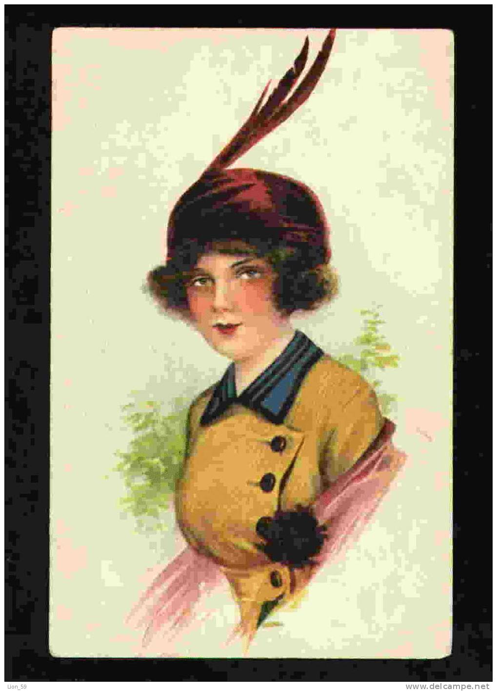 29403 Illustrator  Stile COURT BARBER - FASHION WOMAN W FEATHER HAT Pc - Barber, Court