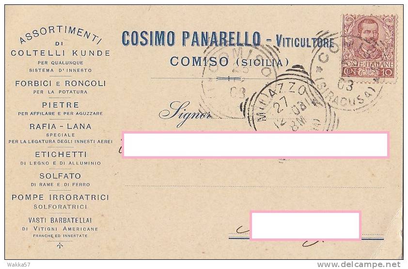 M-0886- Comiso Cartolina Commerciale Pubblicitaria - Cosimo Panarello 1903 - Ragusa - Ragusa