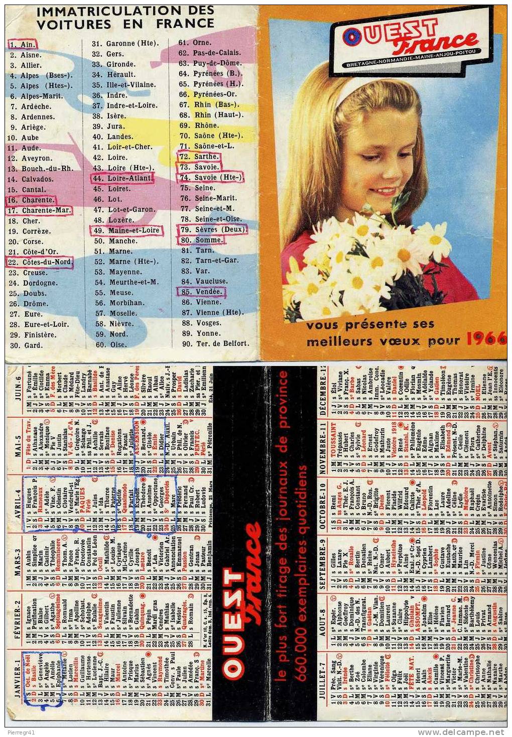 PETIT CALENDRIER 1966 OUEST FRANCE-BE - Petit Format : 1961-70