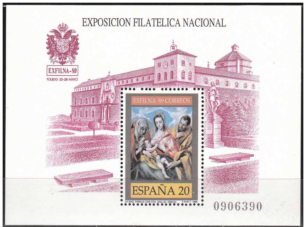 SPANIEN Block 34(2892)    "Nationale Briefmarkenausstellung EXFILNA ´89,Toledo"   MNH / ** / Postfrisch - Blocchi & Foglietti