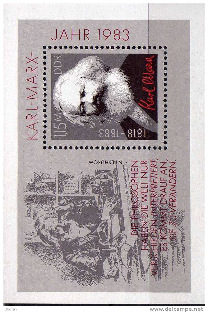 Ökonom Philosoph Redakteur Porträt Karl Marx DDR Block 71 **, O Plus SST 10€ Karl-Marx-Jahr 1983 Bloc Sheet From Germany - Karl Marx