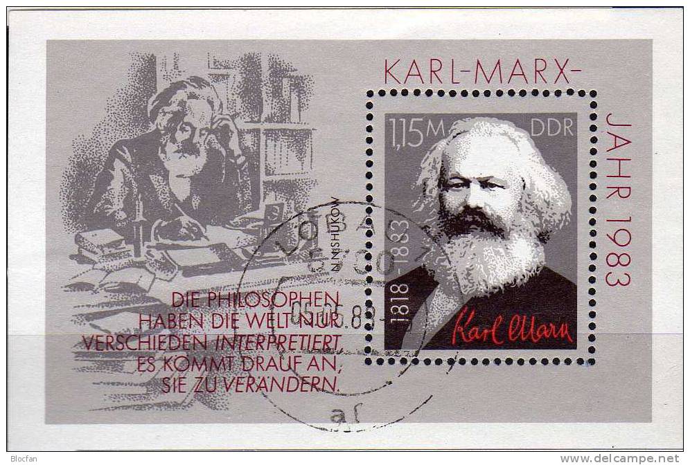 Ökonom Philosoph Redakteur Porträt Karl Marx DDR Block 71 **, O Plus SST 10€ Karl-Marx-Jahr 1983 Bloc Sheet From Germany - Karl Marx