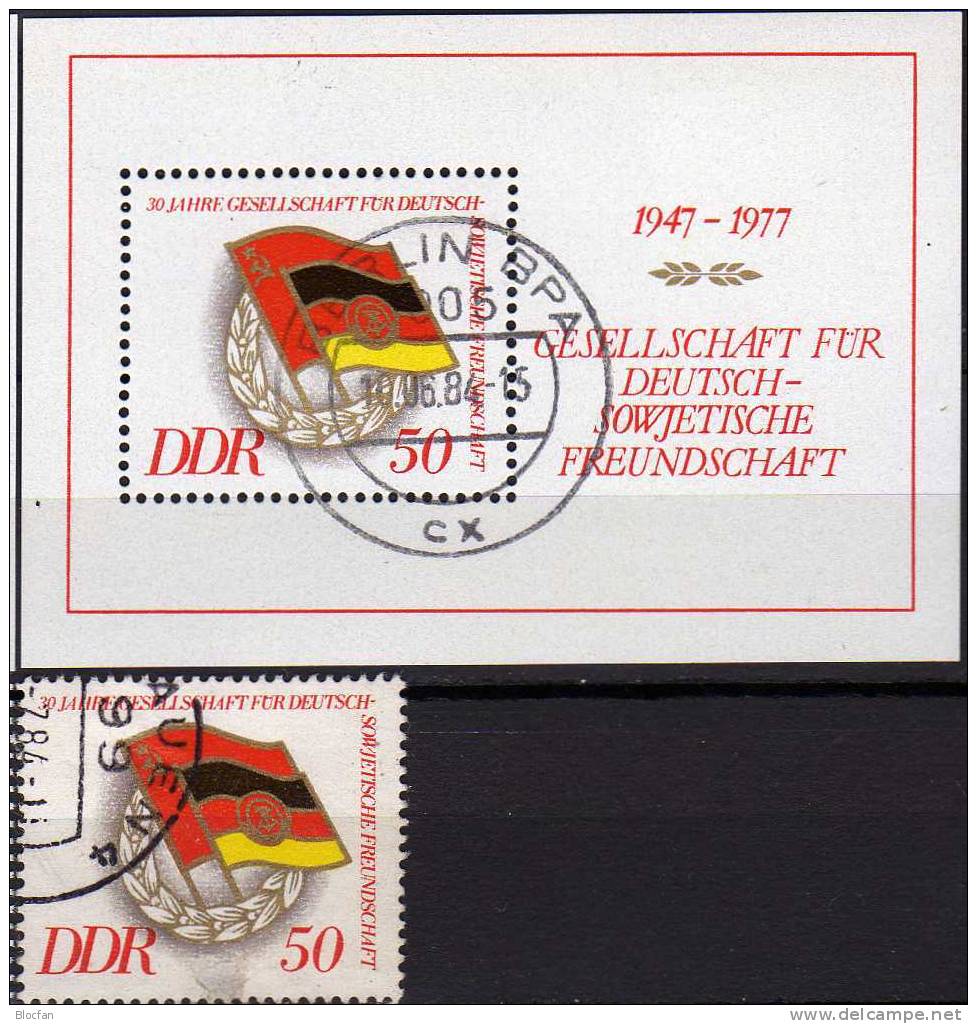 Gesellschaft Freundschaft Sowjetunion Und DDR 2235 Plus Block47 O 4€ DSF 30 Jahre 1977 Flag Bloc Sheet From Germany - Sammlungen (im Alben)