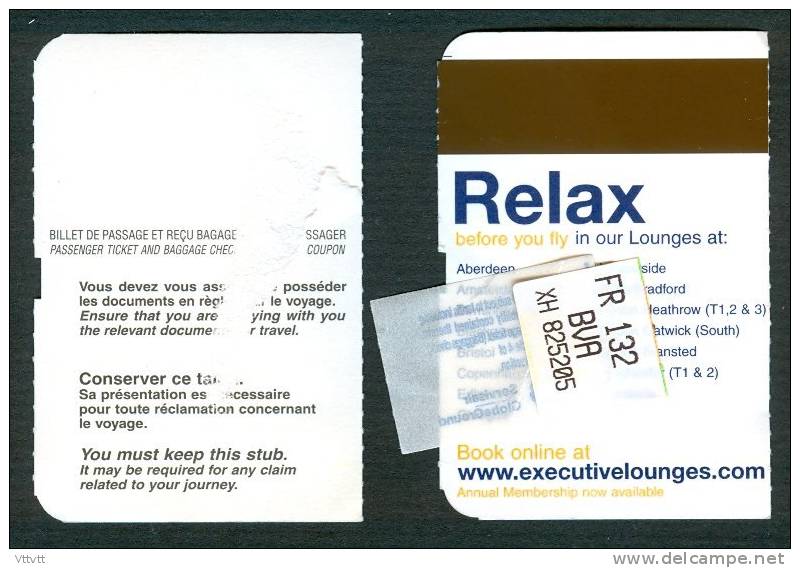 Aéroports, Aviation : Carte D´accès à Bord, Boarding Pass, Beauvais-Shannon (Irlande) Et Shannon-Beauvais (2005) - Europa