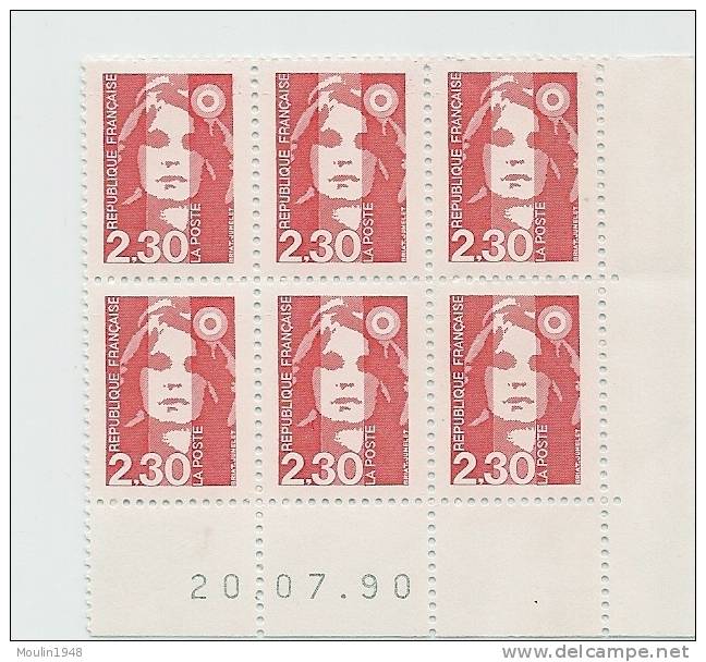 Bloc De 6 YT  2623 Type Marianne De Briat  2f30 Rouge Coin Daté Du 20-07-90 - 1990-1999