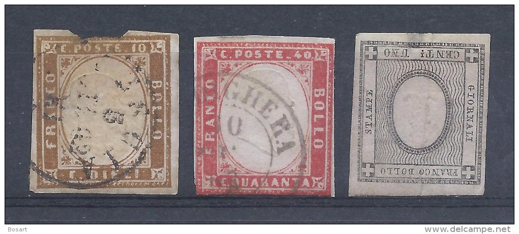 Italie Sardaigne Victor émmanuel II.Lot 3 T.Ob N°11a-n°13b-n°16 Nf.1857.60  C.115&euro; - Sardaigne