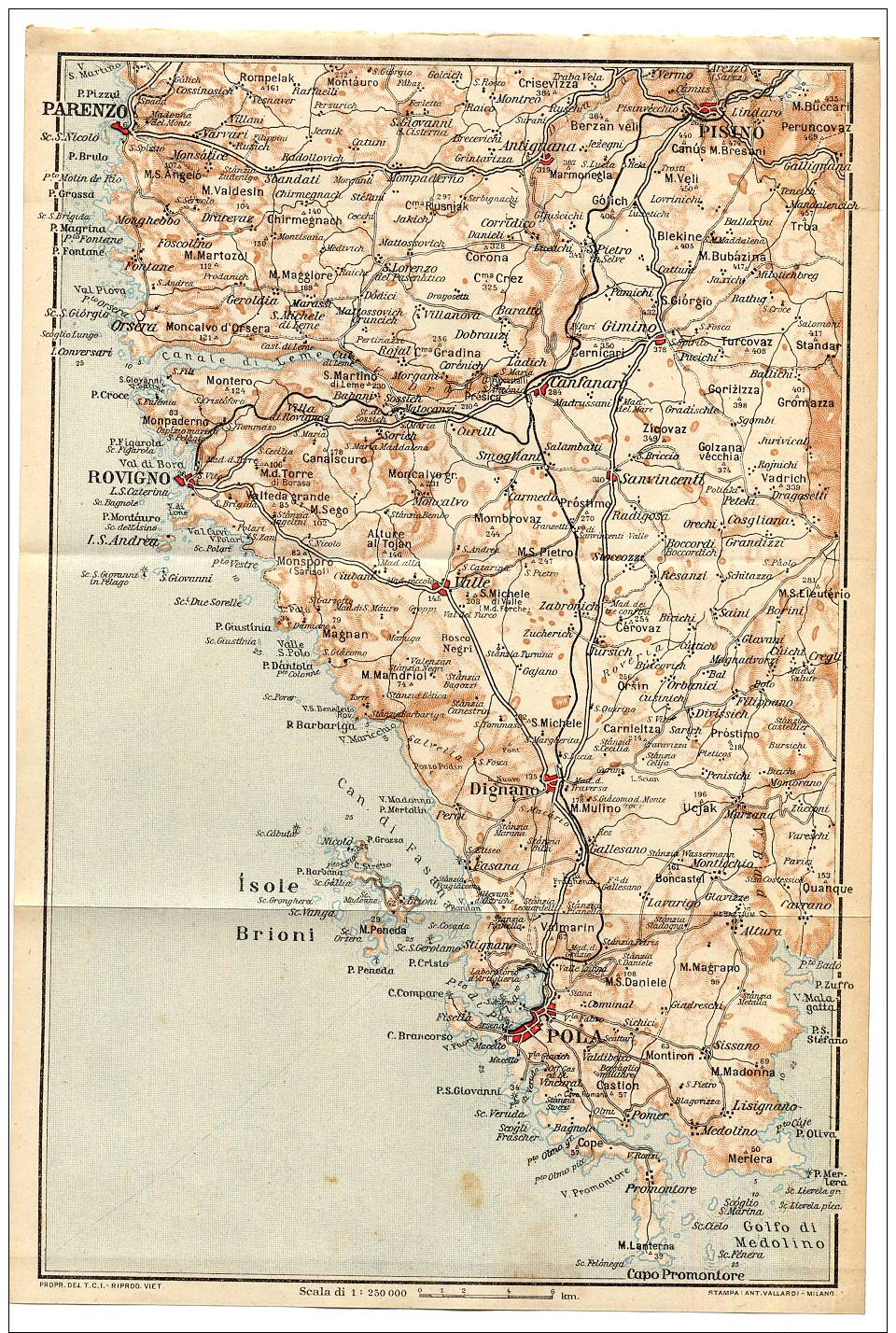 1920s Italian Map  Of  POLA And Surroundings  PULA  ROVINJ  POREC  PISIN Etc.   Istria  Istra - Europa