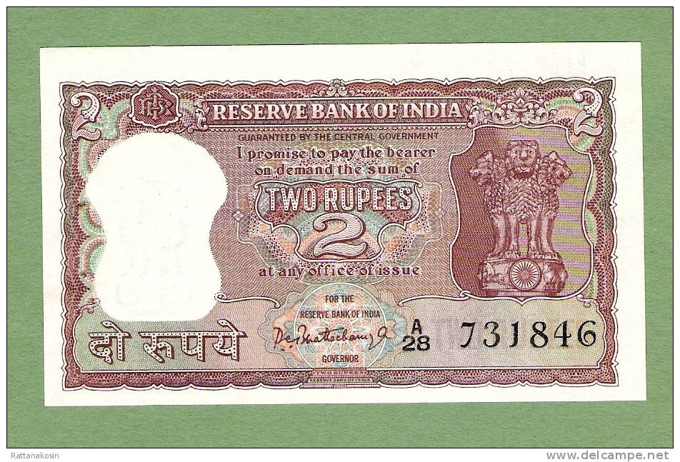 INDE INDIA  P51a  2  RUPEES  (1962)  SIGNATURE 75  UNC.  2 P.h. - India