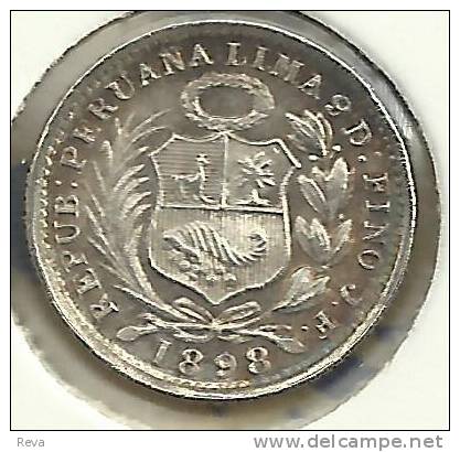 PERU 1/2 DINERO  WOMAN HEAD FRONT EMBLEM ANIMAL BACK 1898 EF AG SILVER KM? READ DESCRIPTION CAREFULLY!! - Peru