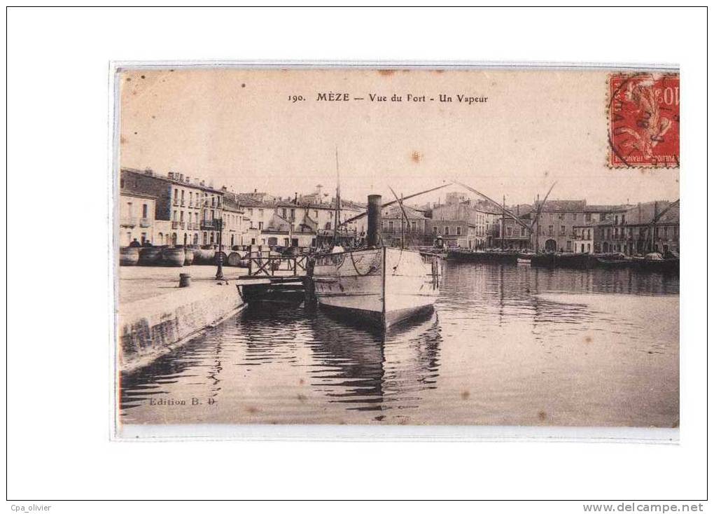 34 MEZE Port, Bateau Vapeur à Quai, Ed BD 190, 1908 - Mèze