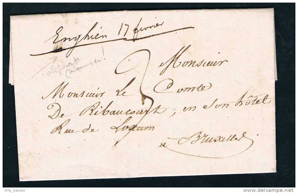 Belgique Précurseur 1837 Lettre Avec Manuscrit "Enghien" + "3" Pour Arrivée Càd BRUXELLES. RR - 1830-1849 (Belgique Indépendante)