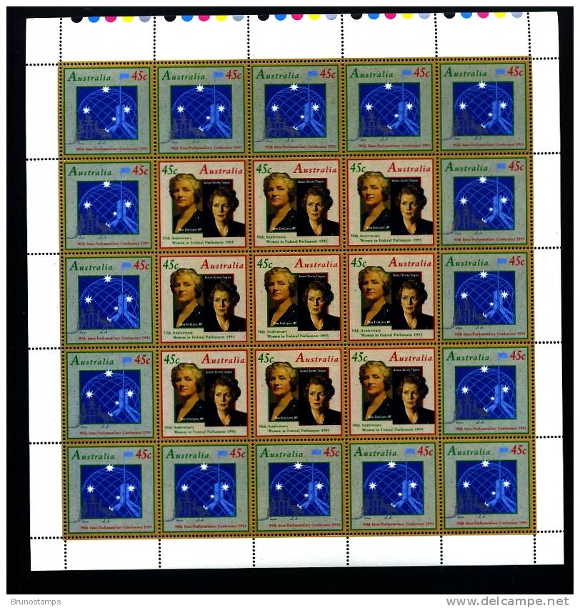 AUSTRALIA - 1993 50th ANNIVERSARY OF WOMEN IN PARLIAMENT PANE OF 25  MINT NH - Hojas, Bloques & Múltiples