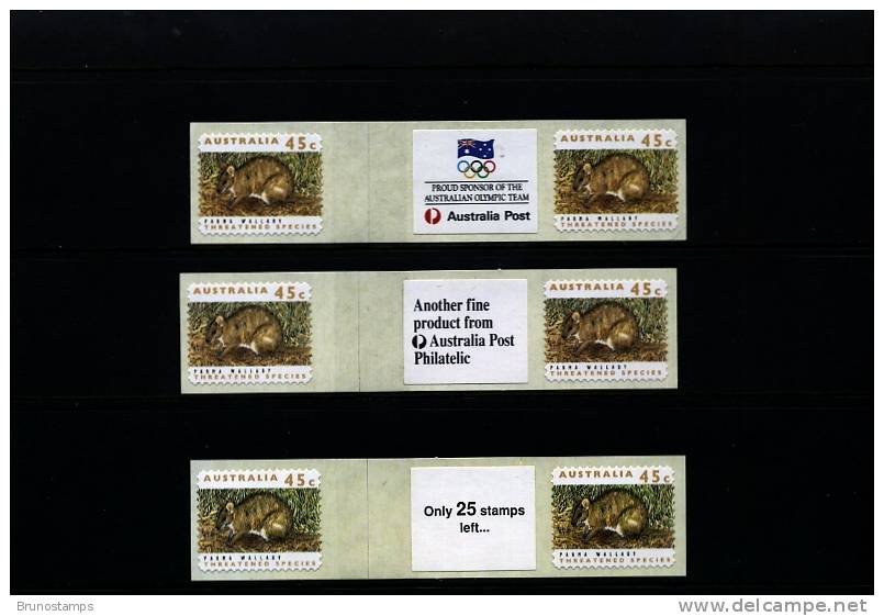 AUSTRALIA - 1992 THREATENED SPECIES P&S ORIGINAL PRINTING SET OF 3 JOINED PAIRS WITH DIFFERENT TABS  MINT NH - Mint Stamps