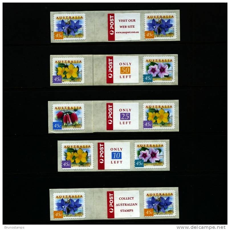 AUSTRALIA - 1999 COASTAL FLOWERS  P&S   SET OF 5 JOINED PAIRS WITH DIFFERENT TABS  MINT NH - Ungebraucht
