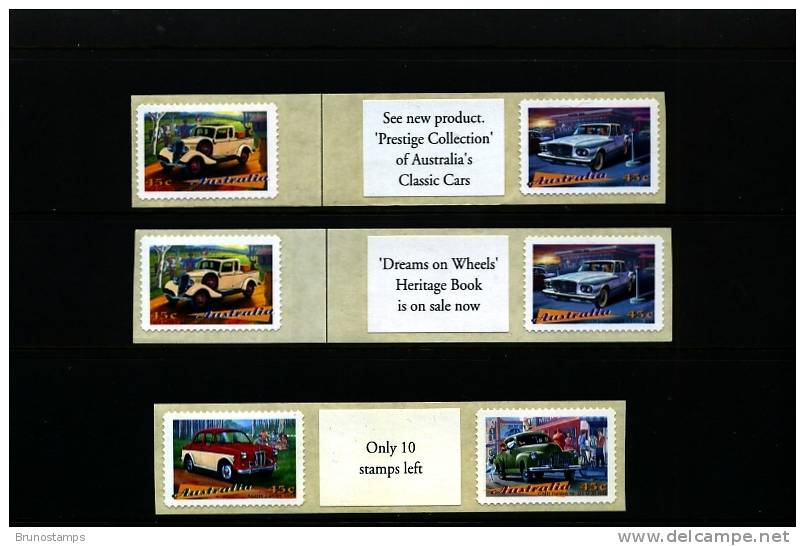 AUSTRALIA - 1997 CLASSIC CARS  P&S   SET OF 3 JOINED PAIRS WITH DIFFERENT TABS  MINT NH - Ungebraucht