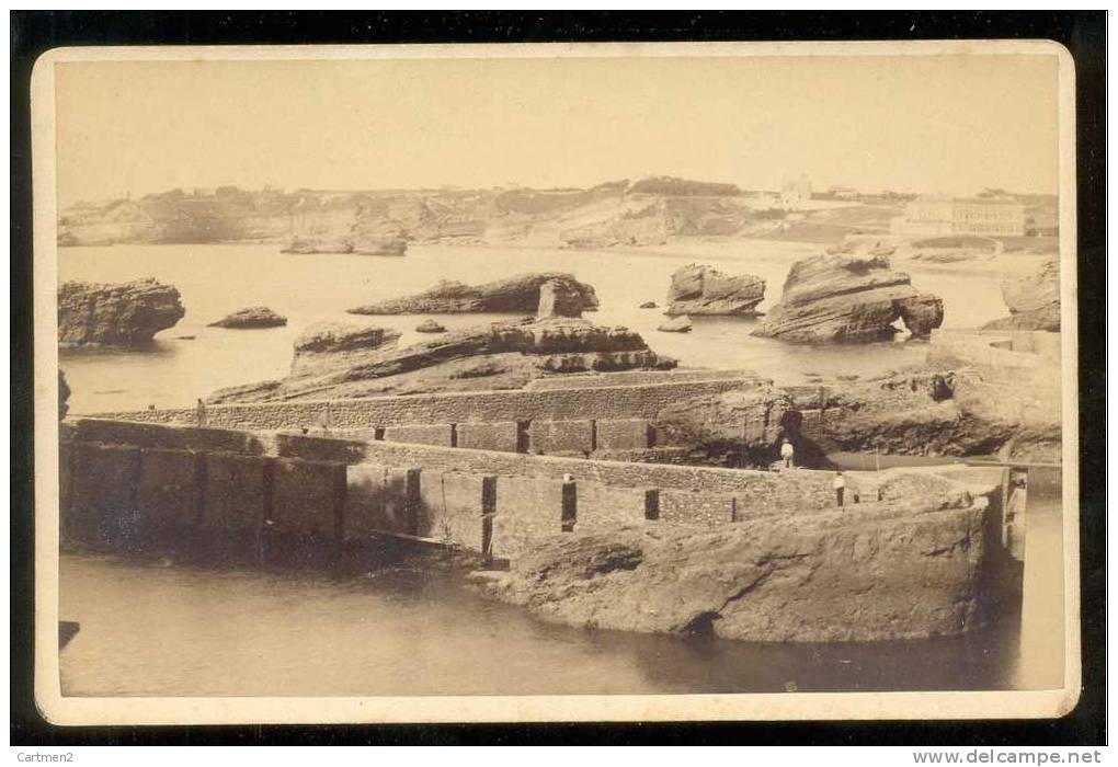 GRANDE PHOTO CARTONNEE XIXeme : BIARRITZ LA PLAGE ROCHERS 64 - Lieux