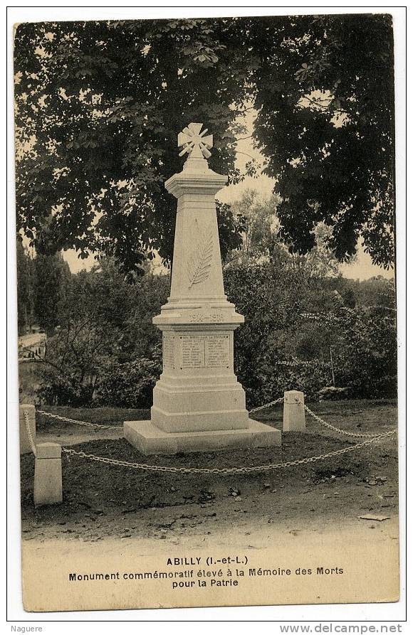37  ABILLY  MONUMENT COMMEMORATIF ELEVE A LA MEMOIRE DES MORTS POUR LA PATRIE - Champigny-sur-Veude