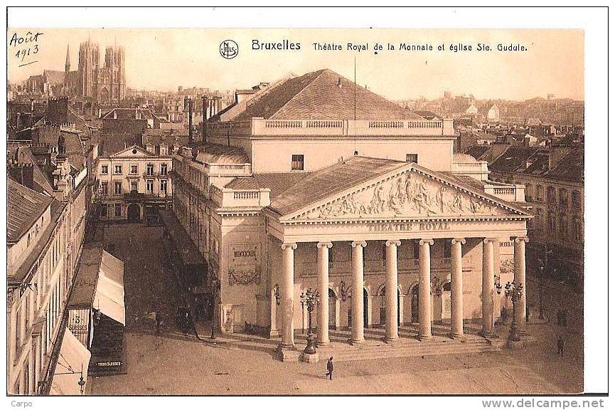 BRUXELLES. - Théatre Royal De La Monnaie Et église Ste. Gudule. - Cafés, Hôtels, Restaurants