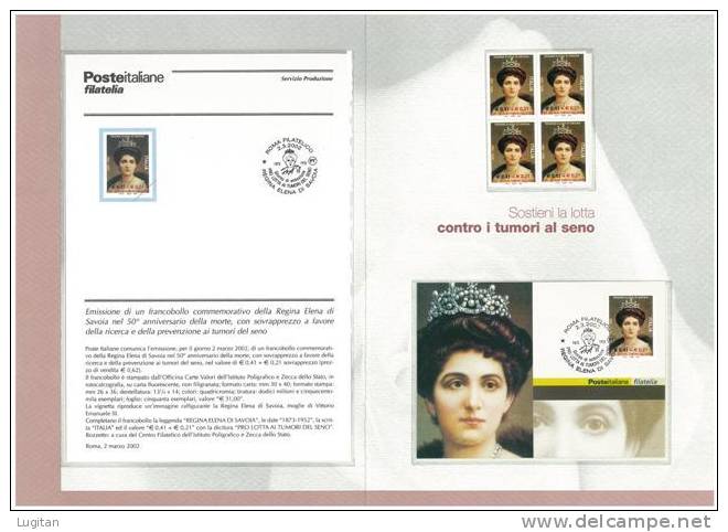 Filatelia - REGINA ELENA DI SAVOIA -  ANNO 2002  SPECIALE OFFERTA DI FOLDERS EMESSI DALLE POSTE ITALIANE - Folder