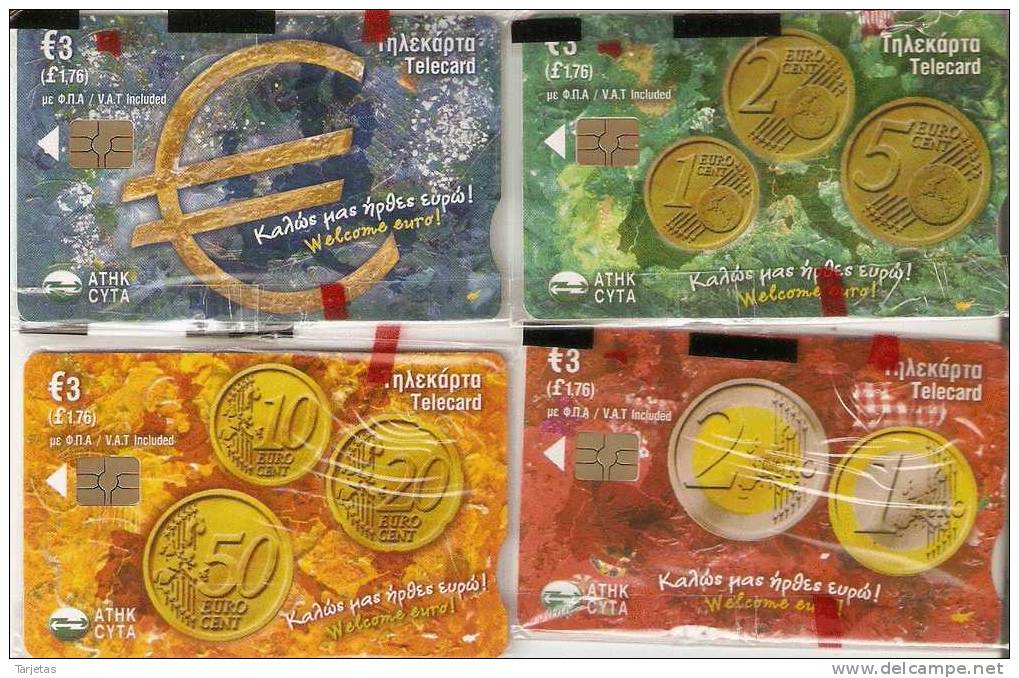 PUZZLE DE 4 TARJETAS DE CHIPRE DE MONEDAS DE EUROS (COIN-MONEDA) TIRADA 1500 - Francobolli & Monete