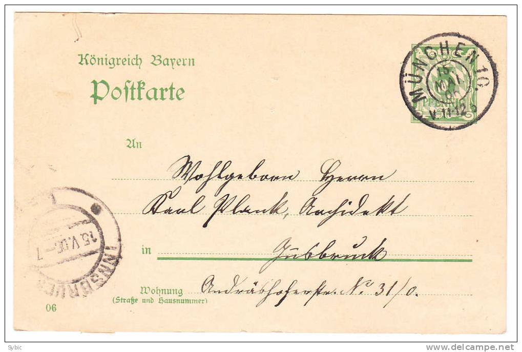 ALLEMAGNE BAVIERE - Entier Postal / Ganzsache - 15/05/1906 - München - Entiers Postaux