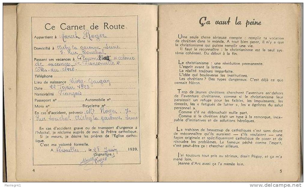 CARNET DE ROUTE- VACANCES 1939-POUR JEUNES-1180 PAGES-BE-RARE - Autres & Non Classés