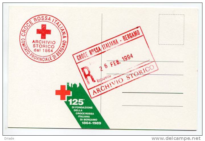 CARTOLINA FONDAZIONE CROCE ROSSA ITALIANA BERGAMO ANNO 1989 CON ANNULLO - Red Cross