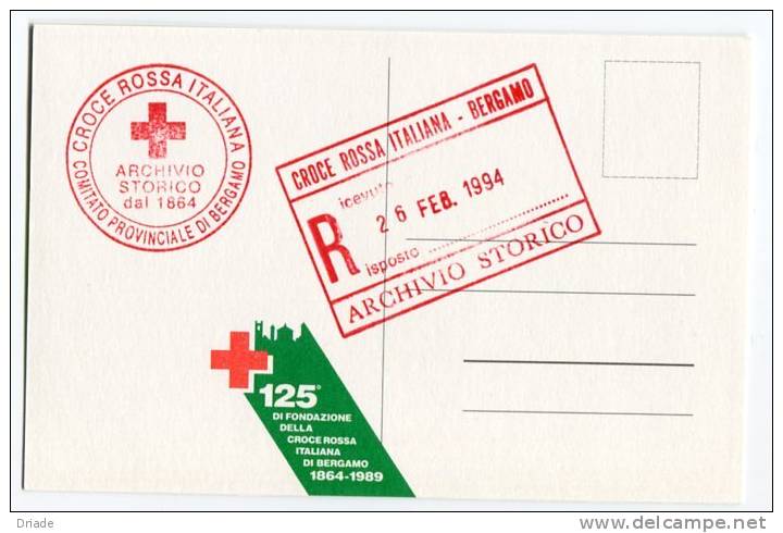 CARTOLINA FONDAZIONE CROCE ROSSA ITALIANA BERGAMO ANNO 1989 CON ANNULLO - Red Cross