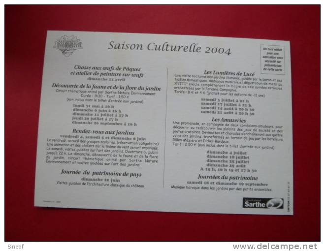 72 LE GRAND LUCE Jardins Chateaux  Programme Saison Culturelle 2004 CARTE PUBLICITE. Sarthe Cart Com . - Le Grand Luce