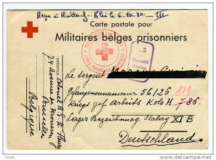 CARTOLINA PRIOGIONIERI DI GUERRA BELGIO ANNO 1940 - Rotes Kreuz