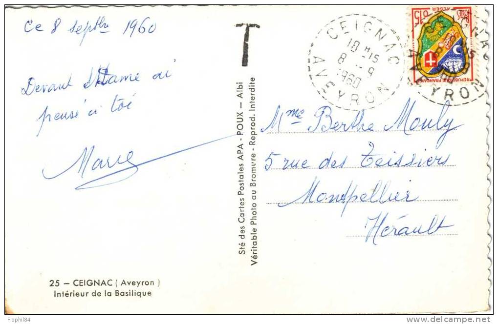 AVEYRON-CEIGNAC 8-9-1960. - Manual Postmarks