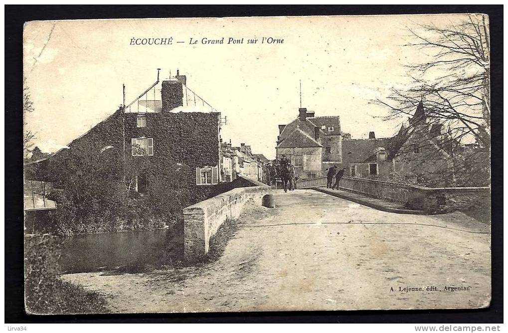 CPA  ANCIENNE- FRANCE- ÉCOUCHÉ (61)- LE GRAND PONT SUR L'ORNE EN GROS PLAN- ATTELAGE AGRICOLE- ANIMATION - Ecouche