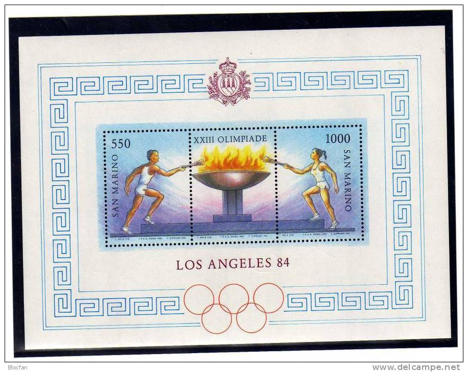 Los Angeles Sommer-Olympiade 1984 San Marino Block 9 ** 2€ Flamme Bloque Hojita Flam M/s Sport-men Bloc Sheet Bf Olympic - Unused Stamps