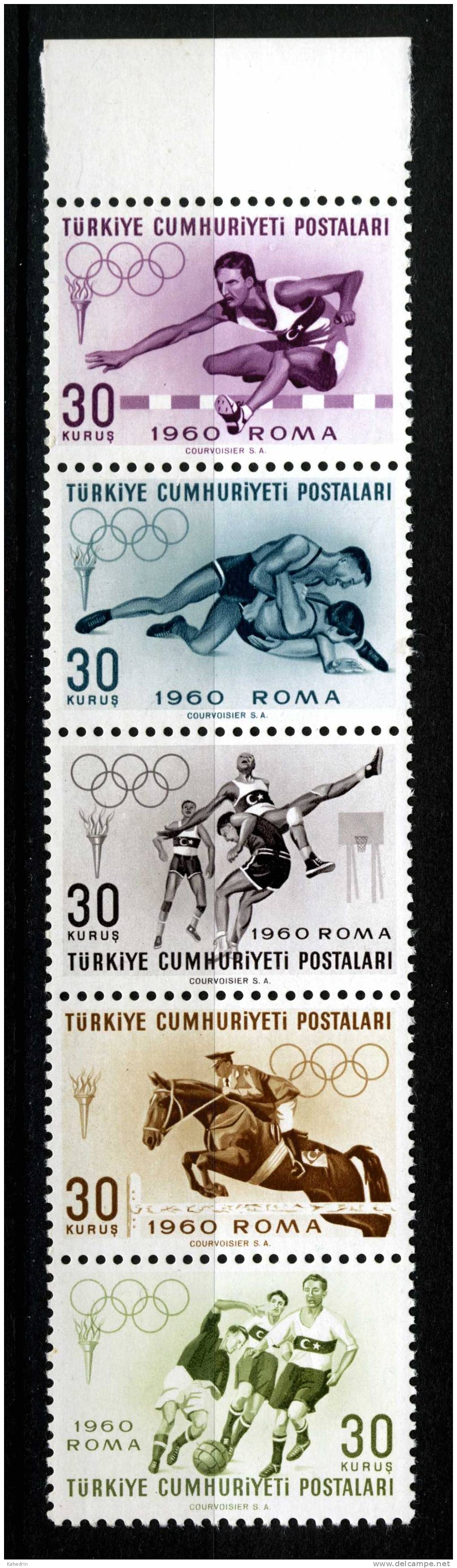 Turkey/Turquie/Türkei 1960, Olympics - Olympiade - Sport **, MNH, Strip Of 5 - Unused Stamps