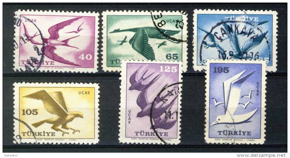 Turkey/Turquie/Türkei 1959, Lot Of 6: Birds - Cranes - Kranich - Grue, Used - Used Stamps