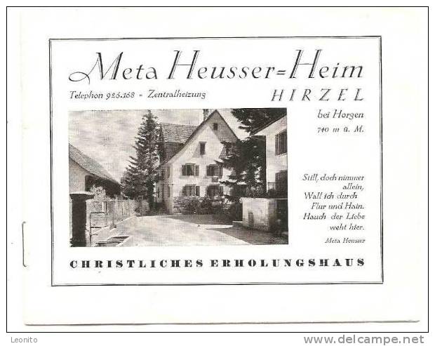 Hirzel Meta Heusser Heim Prospekt 8 Seiten Pension Fr. 6.-- - Hirzel