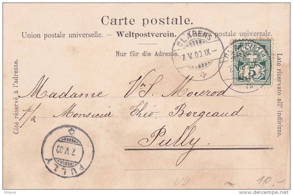 Montreux : Château Du Châtelard - Oblitérée Le 7.V.1900 // Cachet D'arrivée De Pully - Pully