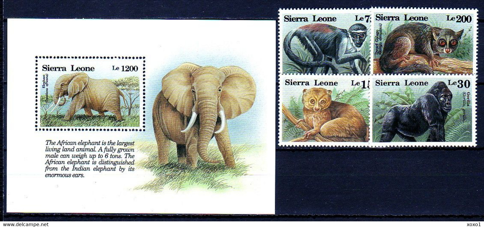 Sierra Leone 1993 Animals Gorilla, Potto, Galago, Elefant 4v+1bl MNH **    19.90 € - Gorilles