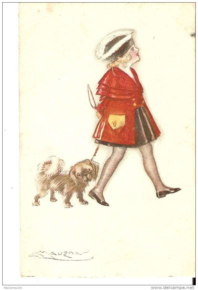 Mauzan Belle Jeune Fille Chapeau  Avec  Chien 1918 - Mauzan, L.A.