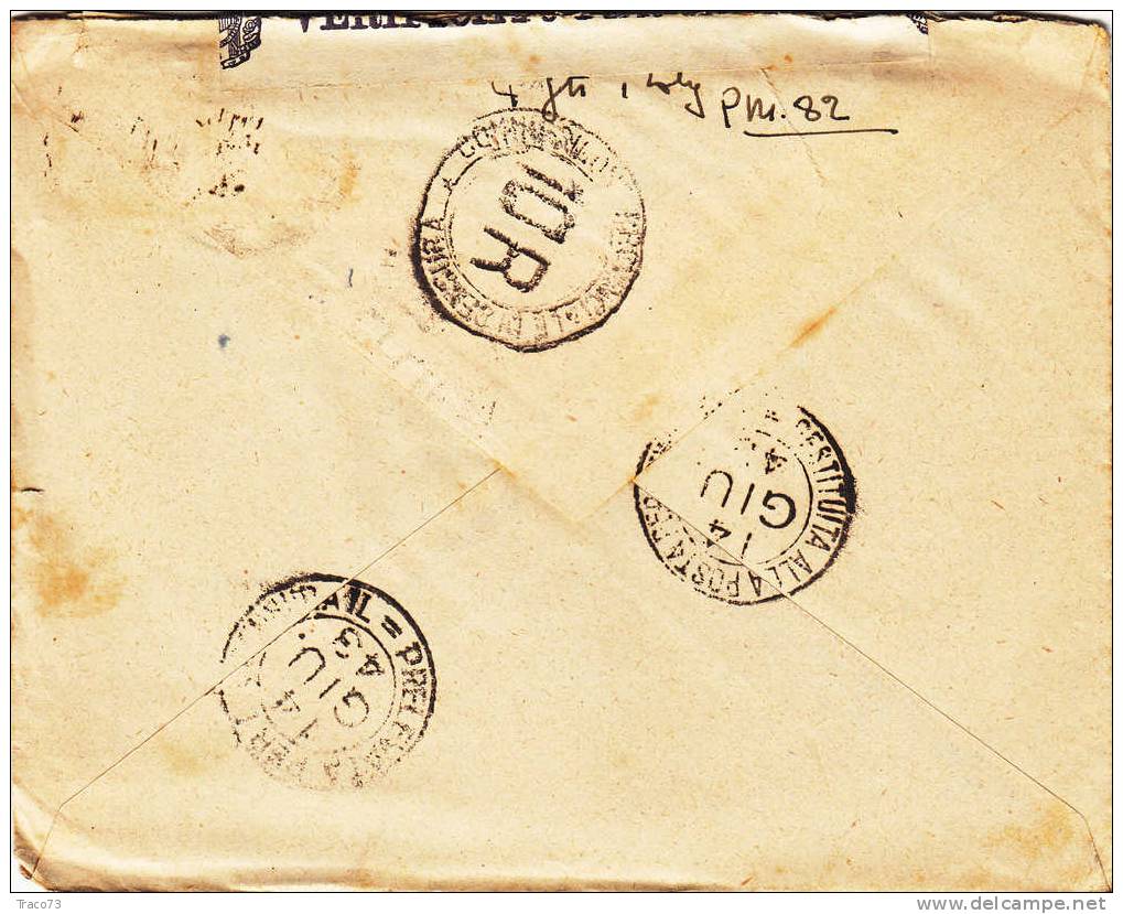 Posta Militare Per S. MARGHERITA BELICE - Lettera - " Verificato Per Censura "  30.5.1943 - Posta Aerea Cent. 50 X 2 - Marcophilie