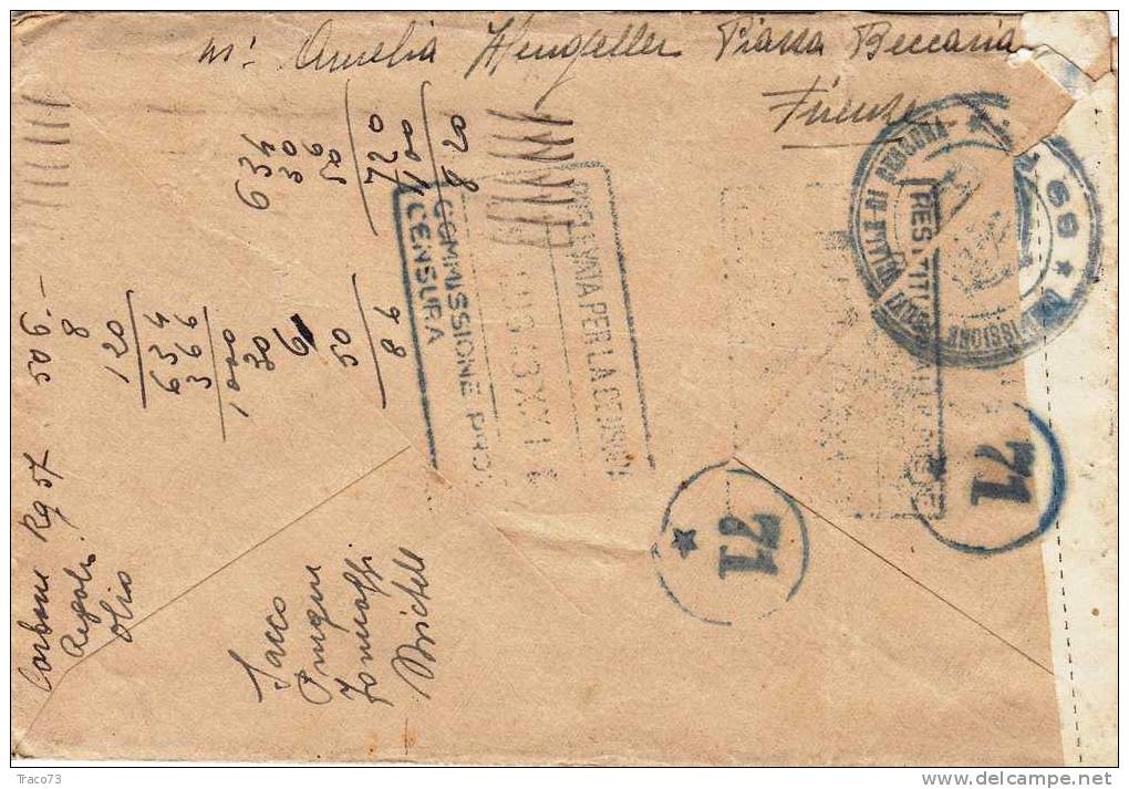 FIRENZE /  PALERMO - Lettera - " Verificato Per Censura "  2.7.1943 - Imperiale Cent. 50 - Marcophilie