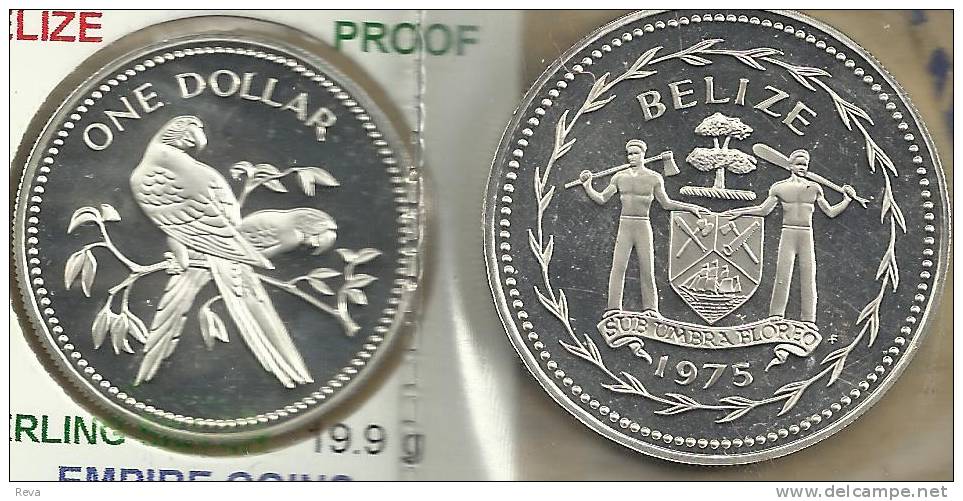 BELIZE $1 DOLLAR BIRD BIRDS FRONT EMBLEM BACK 1975 PROOF AG SILVER  KM? READ DESCRIPTION CAREFULLY !!! - Belize